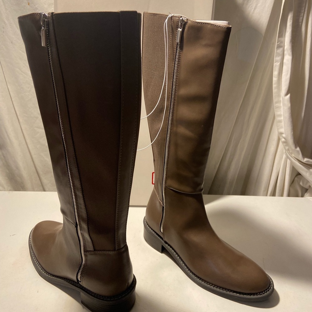 A new day brown knee high boots 1” block heel zip up side various sizes all NWT - Picture 3 of 6